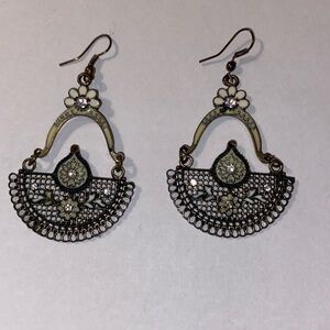 Silver-Tone Ornate Filigree Lightweight Hoop Dangle Earrings